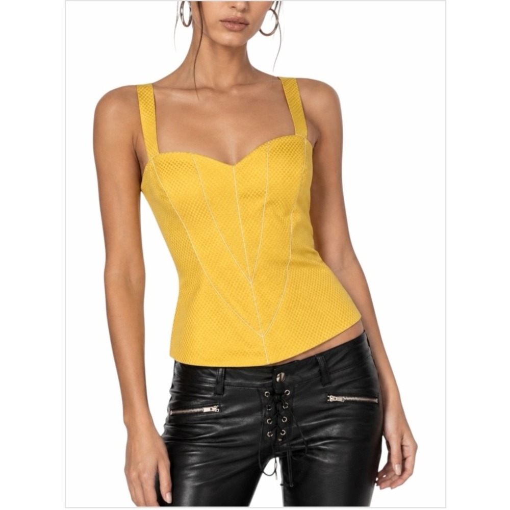 Vintage Y2K Christian Dior Yellow Woven Cotton Bustier Corset Top Size 6